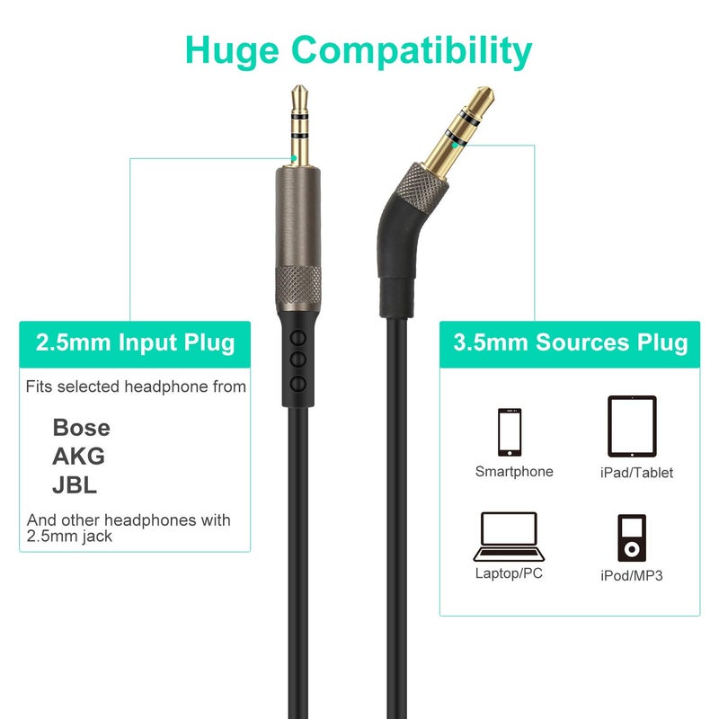 Mr Rex 6.5 Feet 3.5mm to 2.5mm Male Headphone Replacement Cable, Upgrade Audio Aux Cord Wire Compatible for Bose 700 QC45 QC35II QC35 QC25 Headsets/JBL and iPhone Galaxy Xiaomi Redmi Smartphones - Image 4